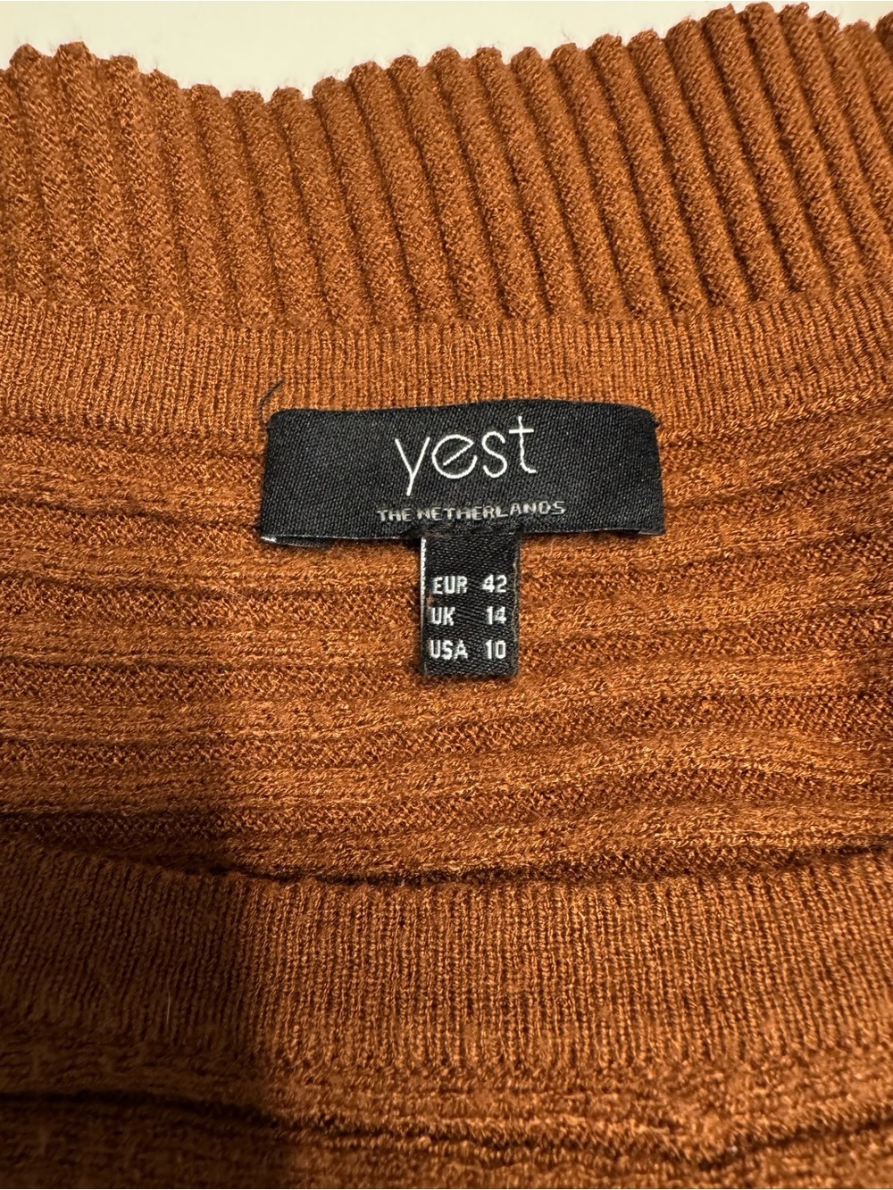YEST The Netherlands Brown Horizontal Striped Dolman Sleeve Slub Sweater Sz 10 - Picture 4 of 8